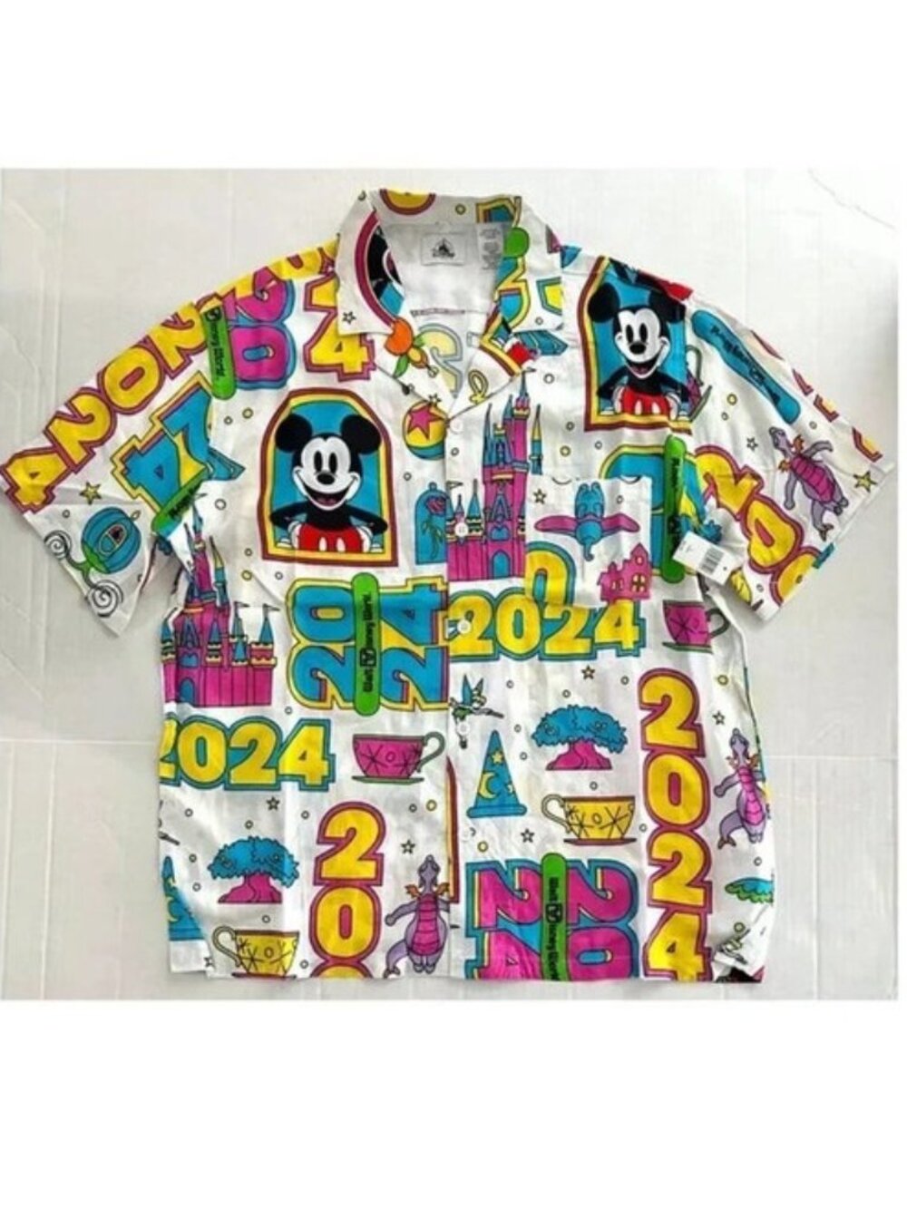 Disney Parks 2024 Figment Mickey Icons White All Over Neon Print Shirt L Nwt